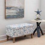 Linon Stephanie Cream and Light Blue Starfish Fully Upholstered Bench with Hidden Interior Storage - Image 3
