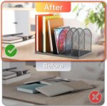2 Pack 7-Section Metal Upright File Sorter Organizer，Office Small Letter Sorter Desktop File Organizer Metal Mesh Iron Sole, Black - Image 6