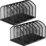 2 Pack 7-Section Metal Upright File Sorter Organizer，Office Small Letter Sorter Desktop File Organizer Metal Mesh Iron Sole, Black - Image 8