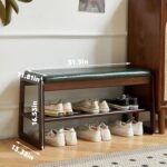 retaortool 31.5'' Solid Wood Shoe Bench, 2-Tier Wooden Storage Entryway Bench, Modern Shoe Rack with Faux Leather Cushion, Shoe Bench for Hallway, Living Room (Green) - Image 3