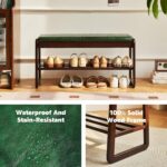 retaortool 31.5'' Solid Wood Shoe Bench, 2-Tier Wooden Storage Entryway Bench, Modern Shoe Rack with Faux Leather Cushion, Shoe Bench for Hallway, Living Room (Green) - Image 4