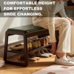 retaortool 31.5'' Solid Wood Shoe Bench, 2-Tier Wooden Storage Entryway Bench, Modern Shoe Rack with Faux Leather Cushion, Shoe Bench for Hallway, Living Room (Green) - Image 5