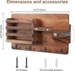 Decorative Key Hanging Rack with 10 Hooks – Easy Install Natural Wooden Key and Mail Holder for Wall Mount – Entryway Decor Rack with Shelf (Brown) - Image 3