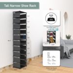 Vertical Narrow Tall Shoe Rack for Front Door Entrance,10 Tiers Sturdy Metal Shoe Rack Organizer for Closet Entryway, Storage Shelf, Space Saving Stackable Shoe Tower - Image 4