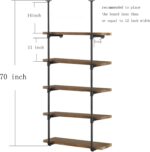 Yuanshikj 2Pc (70" Tall 12" deep 3/4") Industrial Wall Mount Iron Pipe Shelf Shelves Shelving Bracket Vintage Retro Black DIY Open Bookshelf Storage Home Kitchen (2 Pcs 5Tier Hardware only) - Image 3