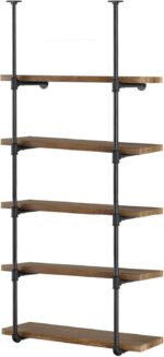 Yuanshikj 2Pc (70" Tall 12" deep 3/4") Industrial Wall Mount Iron Pipe Shelf Shelves Shelving Bracket Vintage Retro Black DIY Open Bookshelf Storage Home Kitchen (2 Pcs 5Tier Hardware only) - Image 5