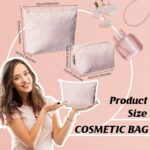 2 Pcs Makeup Bag Set Cute Cosmetic Pouch for Women Seersucker Travel Toiletry Bag Preppy Small Makeup Purse Pouch Aesthetic Skincare Brushes Storage Organizer for Valentine Women(Khaki) - Image 3