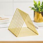 Sooyee 9 Slot Gold Magazine Holder,Desktop File Sorter Organizer Triangle Bookshelf Decor Home Office - Image 3