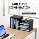 SUPEASY Wood Desk Organizer, 5 Tier Paper File Organizer for Desk, Wooden Desktop Organizer, Paper Letter Literature Mail Sorter, for Office School & Home Organization, Black - Image 3