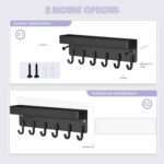 VIS'V Key Holder Wall Mount, Compact Adhesive Key Rack with Tray, 6 Hooks, 2 Mount Options, Black - Image 3