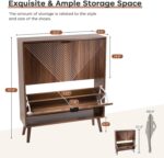 Shoe Cabinet Storage, Farmhouse Freestanding Organizer with 2 Flip Drawers and 4 Wooden feet, Narrow Shoe Rack Cabinet for Entryway, Foyer, Hallway, Walnut - Image 3