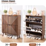 Shoe Cabinet Storage, Farmhouse Freestanding Organizer with 2 Flip Drawers and 4 Wooden feet, Narrow Shoe Rack Cabinet for Entryway, Foyer, Hallway, Walnut - Image 5