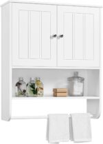 Yaheetech Bathroom Wall Cabinet, Over The Toilet Storage Cabinet with Adjustable Shelf, Hanging Storage Cupboard with 2 Doors, 24″ L × 8″ D × 28″ H, White - Image 3