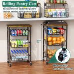 4-Tier Small Kitchen Storage Cart on Wheels, Metal Fruit Basket Stand with Pull-Out Baskets & Wood Top for Potato Onion Produce Snack Veggies - Image 3
