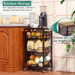 4-Tier Small Kitchen Storage Cart on Wheels, Metal Fruit Basket Stand with Pull-Out Baskets & Wood Top for Potato Onion Produce Snack Veggies - Image 4