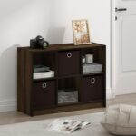 Furinno BASIC Book Shelf, 6-Cube Bookshelf with Open Shelf, 3 x 2 Bookcase with Storage Bins, Closed Back, Horizontal, 11.9" x 31.6" x 23.6", for Living Room, Bedroom, Home Office, Columbia Walnut - Image 3