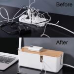 Changsuo Small Cable Management Box with Bamboo Lid for Extension Cord Power Stripe Surge Protector Wire Concealer Organizer Cover Hider (White) - Image 3