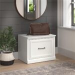 Bush Furniture Woodland 24W Small Shoe Bench with Drawer in White Ash | Narrow Footwear Organizer for Home Entryway, Mudroom, and Foyer - Image 3