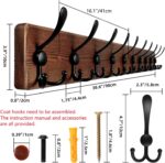 Large Coat Rack Wall Mount 38.6'' Rustic Wood Coat Rack Hook Long Coat Hooks Wall Mount Farmhouse Wall Hooks for Hanging Coat, Bags, Towels - Image 3