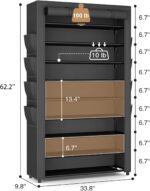 Shoe Rack with Cover, 10 Tier Shoe Organizer Storage for 40-50 Pairs Sneaker and Boots, Large Capacity, with 8 Pockets, Free Standing Tall Shoe Rack for Front Door Entrance, Closet - Image 4