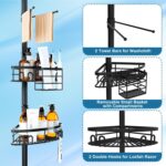 Rustproof Corner Shower Caddy Freestanding Tension Pole, 4 Large Baskets for Bathtub Shampoo Storage Organizer Bathroom Height Adjustable Shelves from 23.6 to 114.5 Inch with Towel Bar - Image 4
