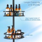 Rustproof Corner Shower Caddy Freestanding Tension Pole, 4 Large Baskets for Bathtub Shampoo Storage Organizer Bathroom Height Adjustable Shelves from 23.6 to 114.5 Inch with Towel Bar - Image 5