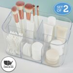 STORi Bliss 5-Compartment Plastic Cosmetics Storage Organizer, Set of 2 | Clear | Rectangular Divided Makeup Bin & Vanity Caddy with Pass-Through Handles | Round Corner Design | Made in USA - Image 3