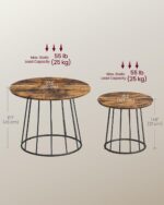 VASAGLE Round Coffee Tables, Set of 2, Modern Circle Side Tables with Steel Frame, for Living Room, Bedroom, Rustic Brown ULCT045K01 - Image 4