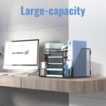 SUPEASY 5-Tier Mesh Desk Organizer with File Holder & Bookends, Metal Paper Letter Tray Organizer with 2 Pen Cups, Large-Capacity Desktop File Sorter for Home Office/School, Black - Image 3