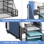 SUPEASY 5-Tier Mesh Desk Organizer with File Holder & Bookends, Metal Paper Letter Tray Organizer with 2 Pen Cups, Large-Capacity Desktop File Sorter for Home Office/School, Black - Image 7