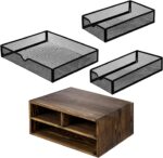 MyGift Rustic Burnt Brown Solid Wood Desktop Organizer Box with 3 Removable Black Metal Mesh Trays, Office Desk Supplies Storage Drawers for Accessories - Image 4