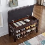 Shoe Storage Bench with Cushion, Entry Bench with Storage Solid Wood Shoe Bench Ideal for Entryway Living Room and Corridor (Brown, 31.5'') - Image 4