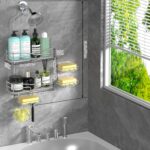Over the Shower Head Caddy - 2-Tier Shower Caddy Hanging with 2 Movable Soap Holder, Stainless Steel Hanging Bath Organizer with High Guardrail for Bathroom, Silver - Image 6