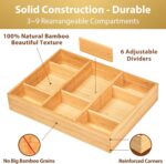 Umilife Desk Drawer Organizer, Bamboo Wood Organizer Tray with Adjustable Compartments, Office Desk Accessories Supplies Organization Storage, 12" x 9" - Image 3