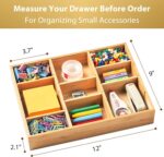 Umilife Desk Drawer Organizer, Bamboo Wood Organizer Tray with Adjustable Compartments, Office Desk Accessories Supplies Organization Storage, 12" x 9" - Image 4