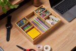 Umilife Desk Drawer Organizer, Bamboo Wood Organizer Tray with Adjustable Compartments, Office Desk Accessories Supplies Organization Storage, 12" x 9" - Image 5