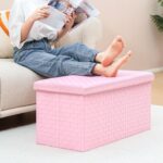 B FSOBEIIALEO Folding Storage Ottoman, Faux Leather Footrest Seat Long Shoes Bench Box Chest, Pink 30"x15"x15" - Image 3