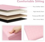 B FSOBEIIALEO Folding Storage Ottoman, Faux Leather Footrest Seat Long Shoes Bench Box Chest, Pink 30"x15"x15" - Image 4