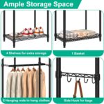 Freestanding Closet System, Large Free Standing Closet Rack Organizer for Hanging Clothes Adjustable Metal Wire Clothing Rack with 5 Shelves & 5 Rods, Black - Image 5