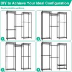 Freestanding Closet System, Large Free Standing Closet Rack Organizer for Hanging Clothes Adjustable Metal Wire Clothing Rack with 5 Shelves & 5 Rods, Black - Image 6