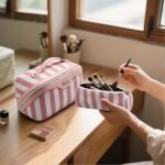 BOYATU Travel Makeup Bag for Women: Large Cosmetic Bag Set of 3 - PU Leather Make up Bag with Compartments - Compact Waterproof Toiletry Bag with Divider & Handle (B-1-Pink) - Image 8