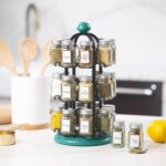 Orii Adrinova 24 Jar Revolving Spice Rack with Spices Included, Spice Organizer for Kitchen Countertop, Black & Green - Image 3