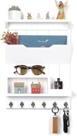 Key Holder for Wall, Mail Organizer Wall Mounted, Mail and Key Holder with 6 Key Hooks for Home Decor, Pine Wood White - Image 3