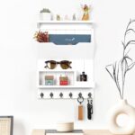 Key Holder for Wall, Mail Organizer Wall Mounted, Mail and Key Holder with 6 Key Hooks for Home Decor, Pine Wood White - Image 4