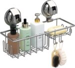 Suction Cup Shower Shelf, Shower Caddy Soap Dish with Hooks for Sponge, Rust Proof 304 Stainless Steel, Silver - Image 3