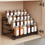 4 Tier Spice Rack Organizer for Cabinet, Step Adjustable Spice Shelf Seasoning Organizer with Non Slip Tiers, Expandable Metal Spice Rack for Kitchen Countertop, Pantry, Cupboard – Black - Image 3