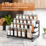 4 Tier Spice Rack Organizer for Cabinet, Step Adjustable Spice Shelf Seasoning Organizer with Non Slip Tiers, Expandable Metal Spice Rack for Kitchen Countertop, Pantry, Cupboard – Black - Image 7