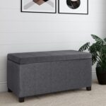 SIMPLIHOME Dover Storage Ottoman Bench - 36 inch Wide Upholstered Linen Look Fabric Rectangular Lift-Top Ottoman in Slate Grey, Contemporary Bench for Living Room with Safety Hinges - Image 3