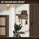 Rebee Vision Farmhouse Key Holder Wall Mount - Small Key and Mail Holder for Wall with 4 Hooks and Mini Floating Shelf - Ideal Apartment Essentials for Room Decor Aesthetic (Rustic Brown) - Image 3