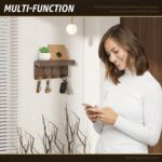 Rebee Vision Farmhouse Key Holder Wall Mount - Small Key and Mail Holder for Wall with 4 Hooks and Mini Floating Shelf - Ideal Apartment Essentials for Room Decor Aesthetic (Rustic Brown) - Image 4